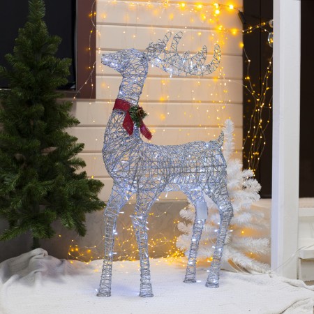 LED figure "silver deer" 70 × 120 × 30 cm, metal, 220 V, glow of white