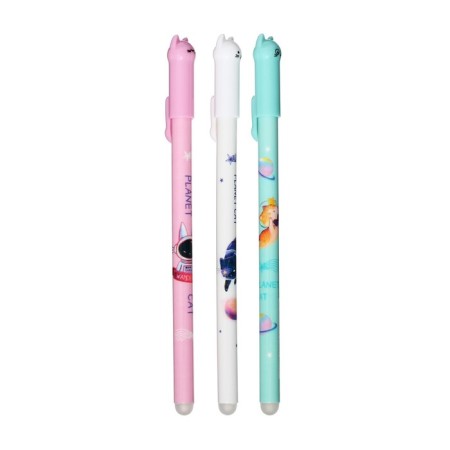 Gel handle with erased ink Calligrata, 0.38mm, blue rod, Cat Cat Cosmonaut, mix-2