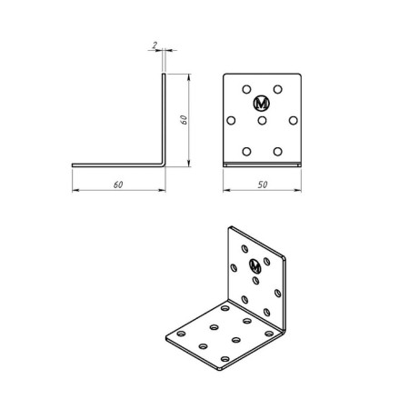 Fixing corner 60 x 60 x 50 x 2 mm, galvanized-1