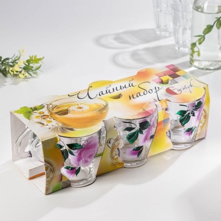 A set of mugs "Pink petals", 250 ml, in gift packaging, 6 pcs, mix-5
