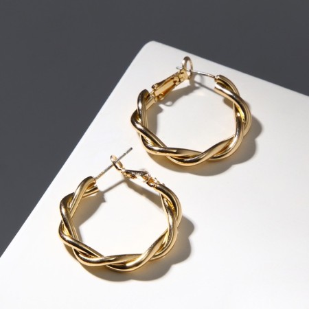 Ring Earrings "Two lines" Hiring, Color Gold, D = 2.5 cm-1