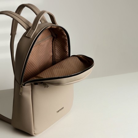 A backpack with a zipper, Textura, external pocket, light-beige color-9