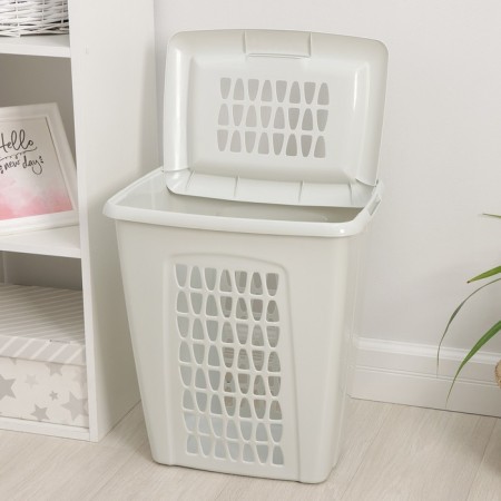 Besnaya basket with a lid "Moletta", 45 l, 43 × 32 × 48 cm, the color is light gray-3