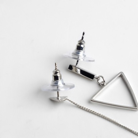Earrings Metal "Geometry" Triangles, Color silver, 12 cm-2