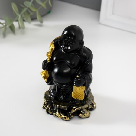 NECKE Polystone "Hothee with a golden bag and fan" Black 6.5x6.7x11.5 cm-4