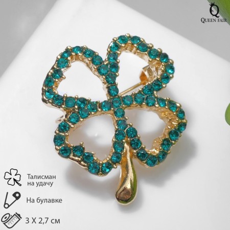 Brooch "Clover" contour, emerald color in gold