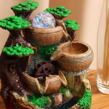 Fountain "Barrels under a tree with a mill on stones" 25x15 cm (with backlight)-1