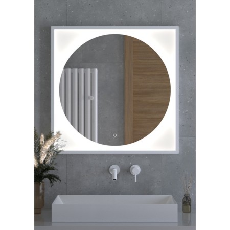 Mirror in a baguette frame with an extension of 18 W, 80x80 cm, sensory switch, neutral white with-2