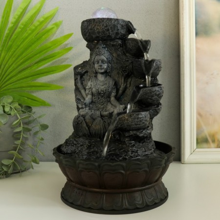 The desktop fountain from the network, Lakshmi backlighting in gray under the waterfall 20x20x30 cm-5