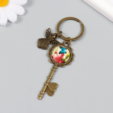 Trick metal, glass "Angel and key with flowers" bronze 10 cm-2