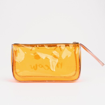 Cosmetic bag with a handle, orange color-1