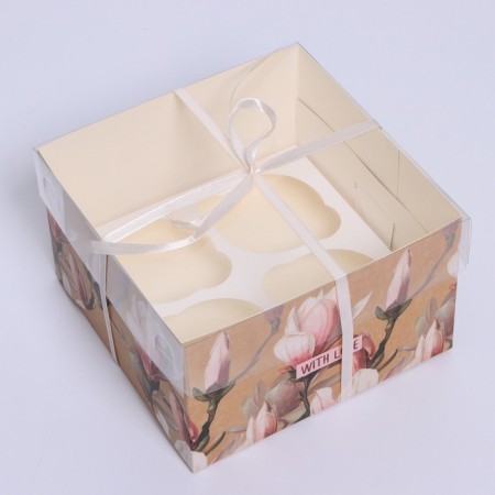 Capcake box, confectionery packaging, 4 cells "Magnolia", 16 x 16 x 10 cm-1