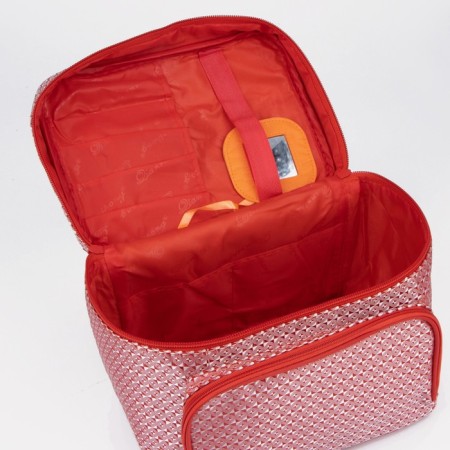 A cosmetic bag with a zipper, with a mirror, the color is red-2