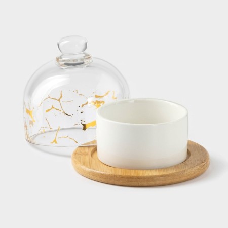 Ceramic “Marbl”, 150 ml, d = 8 cm, with a stand and a lid-1