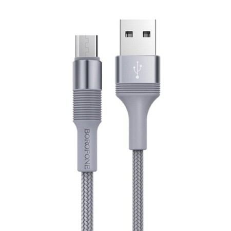 Cable Borofone BX21, microUSB - USB, 2.4 A, 1 m, fabric braid, gray-1