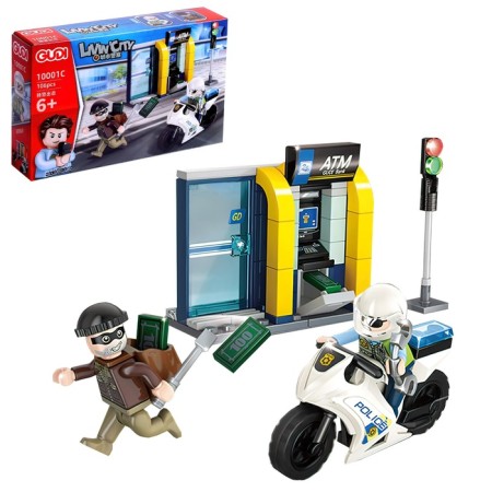 Block designer for boys Police "Pucked on a motorcycle", 106 parts