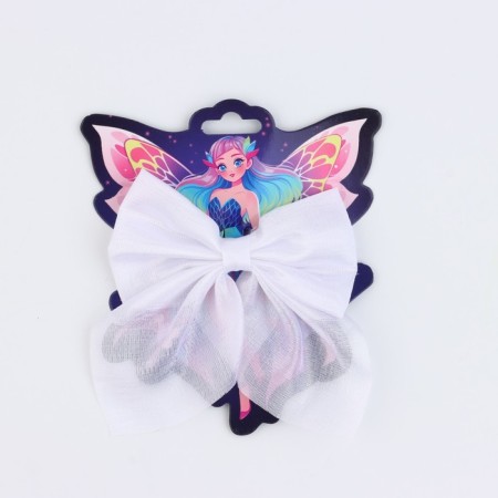 Hair bow White School "Fairy" on a hairpin, 11.3 x 12.6 cm-1
