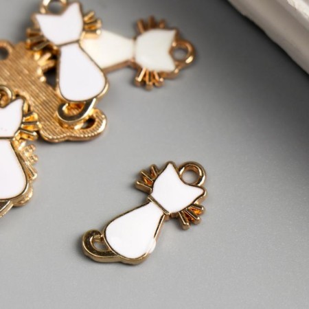 Decor for creativity metal, enamel "White Cat" gold 2.2x1.2 cm