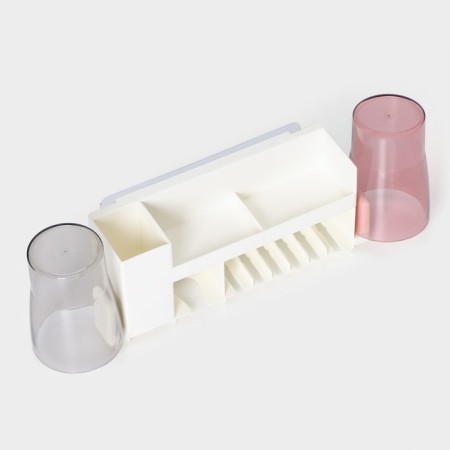 Holder for dental brushes with 2 glasses, on Velcro, white color-2