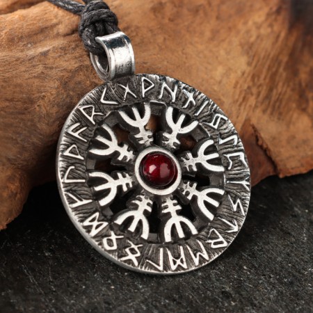 Amulet "Agishyalm" with grenades stone, 35x42 mm, metallic-1