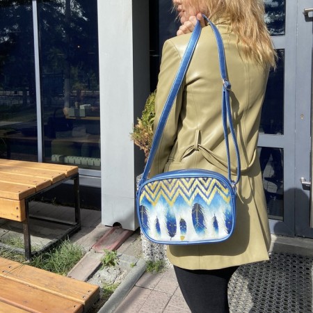 Cross-Bodi bag, lightning department, color blue-metal "feathers"-2