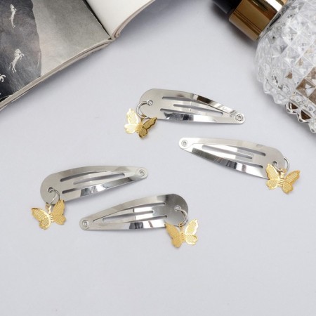 Invisibility for hair "Ophelia" (set 4 pcs) butterfly volume, 4.5 cm, silver-1