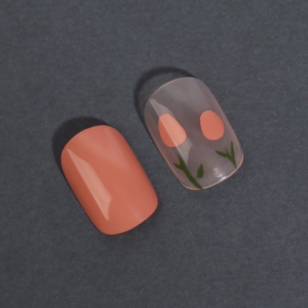Flower overhead nails, 12 pcs, with adhesive plates, soft square shape, peach/milk color-4