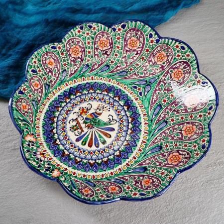 Largan Rishtan ceramics "Pavlin", 41 cm, blue, corrugated-1