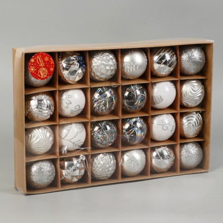 Set of balls plastic D-6 cm, 24 pcs "Melody" Assorted Lux, White Silver-1