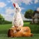 Garden figure "Bunny on a log" White, 45cm