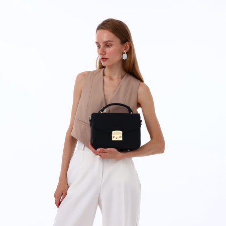 Women's bag on the valve, Textura, small size, black color-1