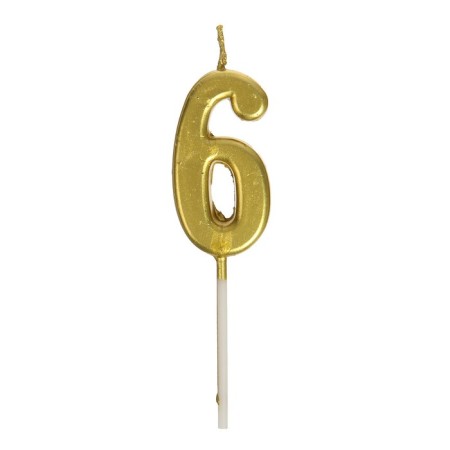 Candle in a cake on a skewer, number 6, gold, 4.5x2.5 cm-2