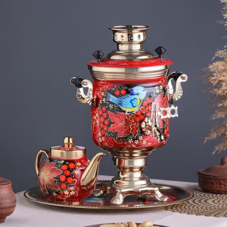 Set "Ryabina", 3 objects, samovar 3 l, teapot 0.7 l, tray-1