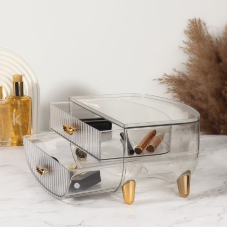 Organizer 2-level with 2 box 28.5*18.5*14.5cm transparent/gold to/corner nakl QF-1