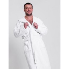 Male dressing gown with a hood, size 48-50, white color