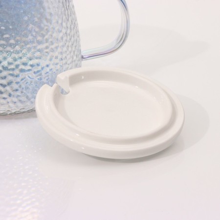 Glass mug with a lid and a spoon Magistro "Diamant", 450 ml, pearly color-2