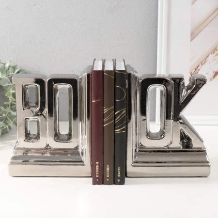 Book holders Ceramics "Inscription - Book" Set 2 pcs silver 28x7x17.5 cm-3