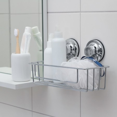 ACCOONA vacuum suction shelf for accessories, A11473, 25 × 10 × 9.5 cm, chromium color-1