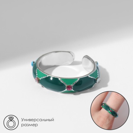 Ring "Ornament" multi, green color in silver, dimensionless