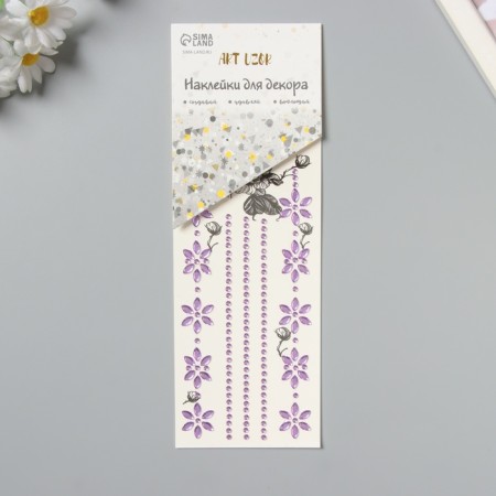 Sticker of rhinestone plastic tattoo on the body "Flower application" Violet set 2 sheets 18x8 cm 10536