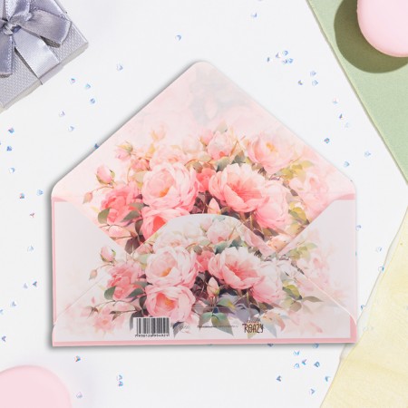 Money envelope "Universal" composition of pink peonies, 16.5 x 8 cm-1