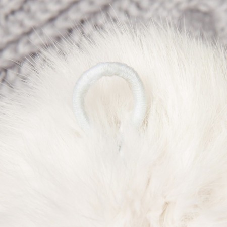 Pompon from natural fur of a hare, size 1 pc: 9 cm, white color-4