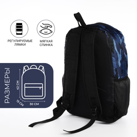 Youth backpack from textiles, 3 pockets, blue color-1