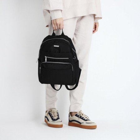 A backpack with a zipper, 5 outer pockets, pencil case, black color-11