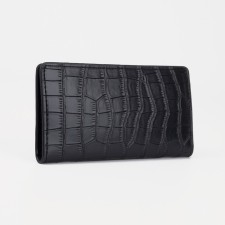 Male purse without fastener, department for bills, for maps, black color