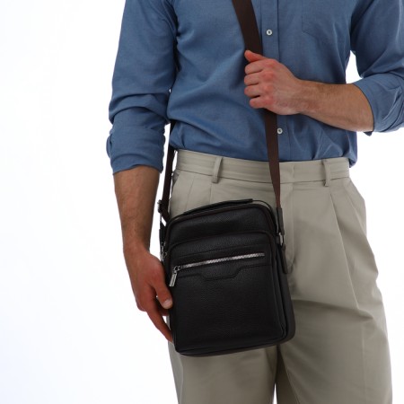 Male bag over the shoulder, Textura, 3 external pockets, brown color-9