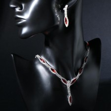 Set 2 objects: earrings, Kilence “Listopad” thin rhombus, burgundy-white color in silver, 45 cm