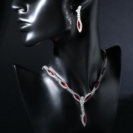 Set 2 objects: earrings, Kilence “Listopad” thin rhombus, burgundy-white color in silver, 45 cm