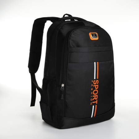 Youth backpack on a zipper, 4 pockets, black color/orange-2