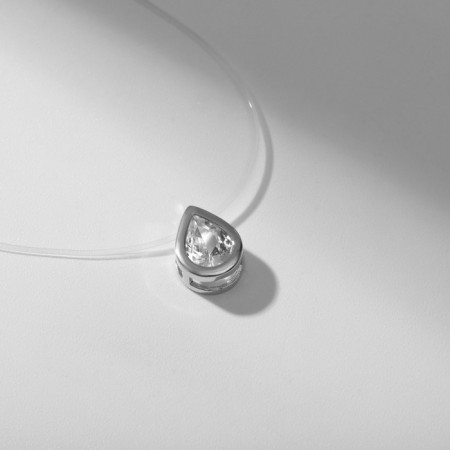 Pendant "on the fishing line" drop, white color in silver, 34 cm